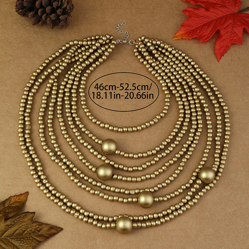 Collar Cuentas Madera Dorado 0600-83