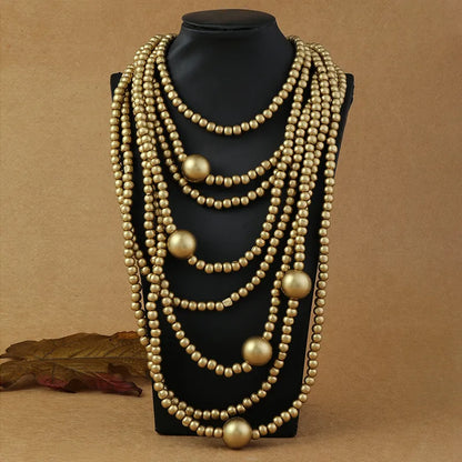 Collar Cuentas Madera Dorado 0600-83