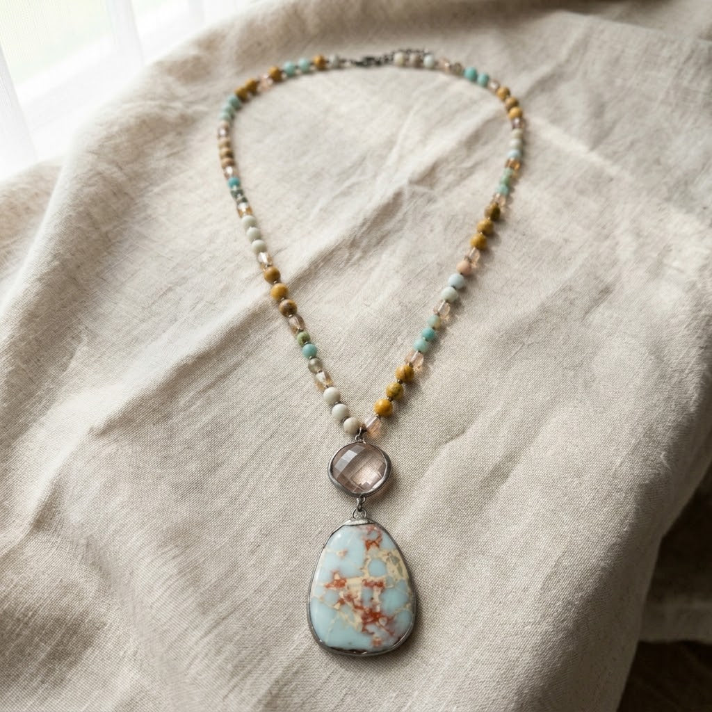 Collar Boho Resina Cuentas Piedra 0600-85