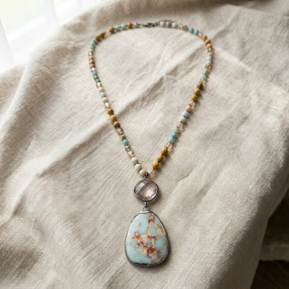 Collar Boho Resina Cuentas Piedra 0600-85
