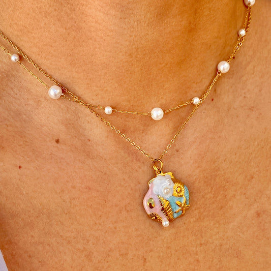 Collar Doble Perlas Acero Inoxidable 215-32