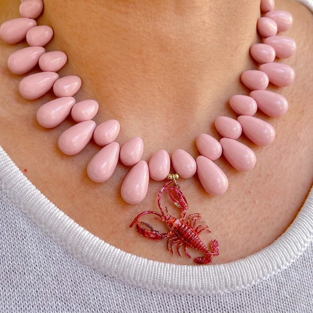 Collar Cuentas Rosa Dije Langosta 3052-13