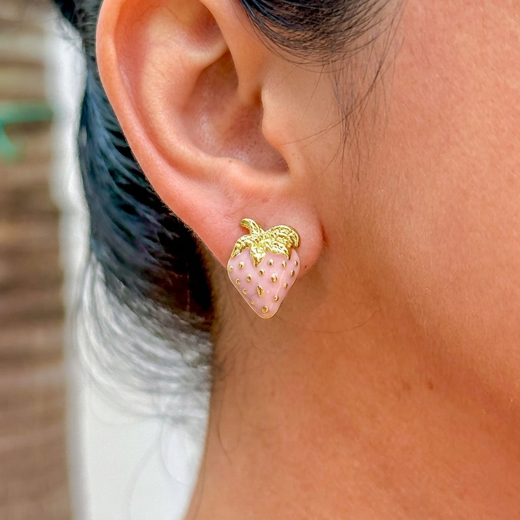 Aretes Fresas Rosas Acero Inox 3052-2