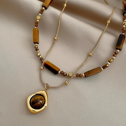 Collar Cuentas Doradas Medallon Acero Inox 3052-8