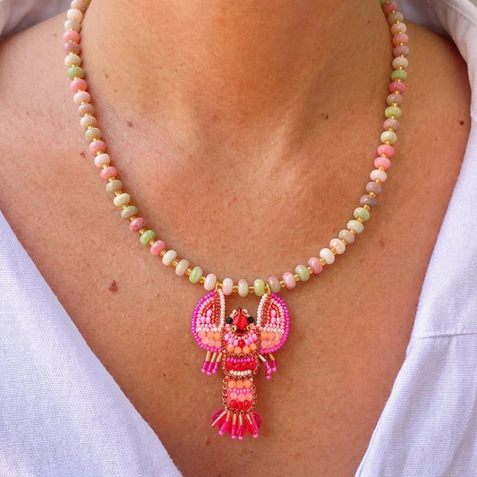 Collar Cuentas Coral Dije Langosta 3072-18