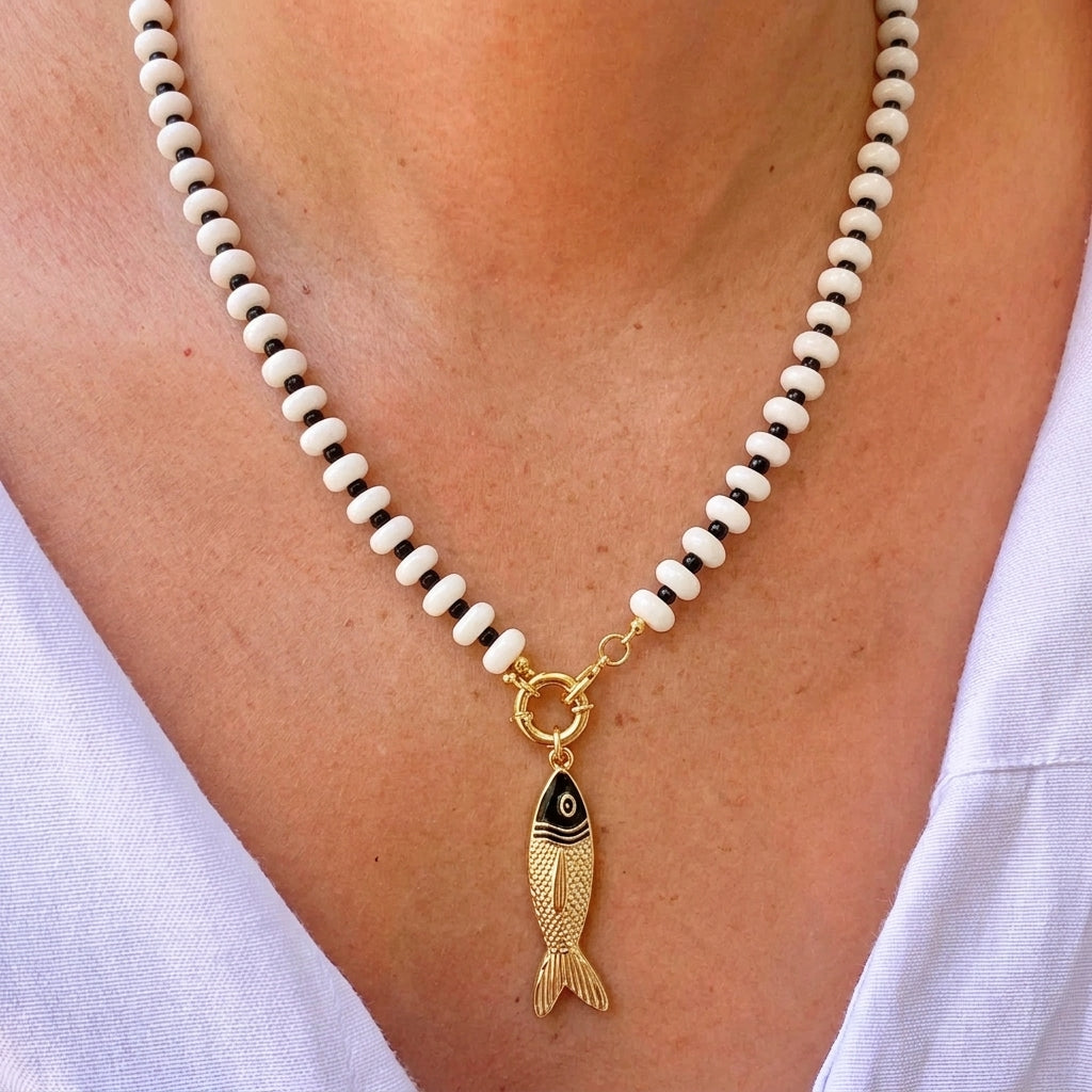 Collar Perlas Dije Pez Aleación 3072-32
