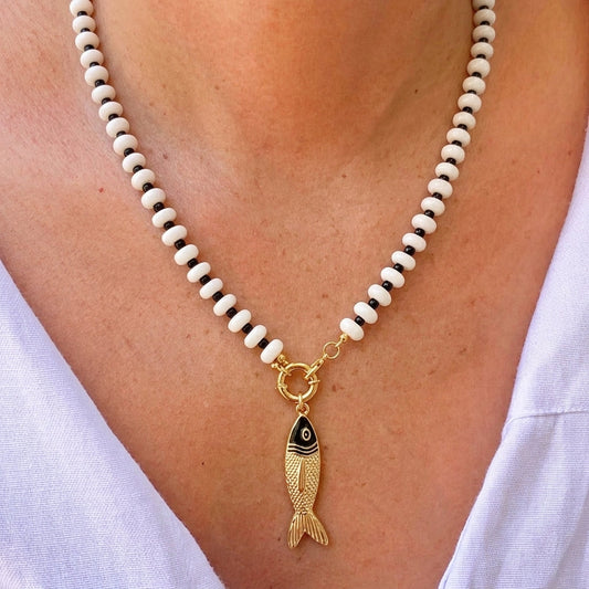 Collar Perlas Dije Pez Aleación 3072-32