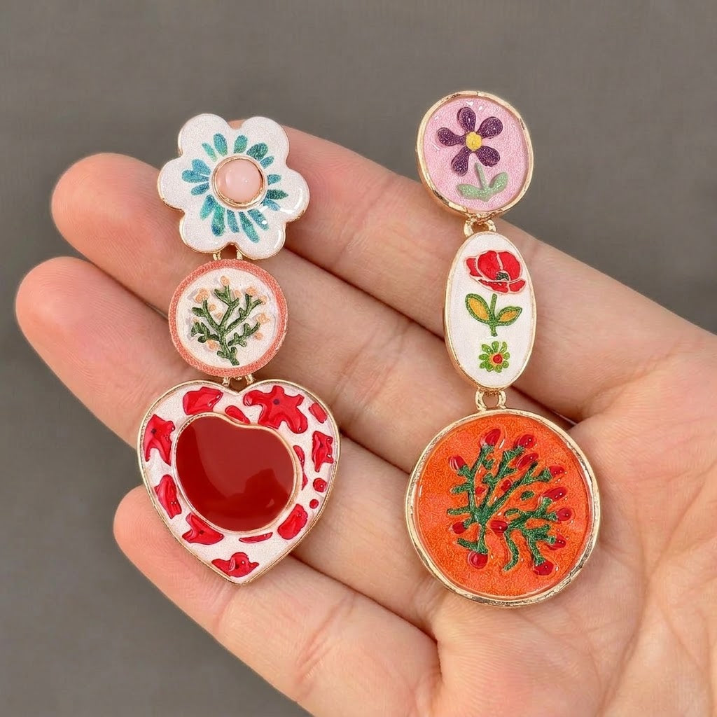 Aretes Retro Cerámica Flores 3072-3