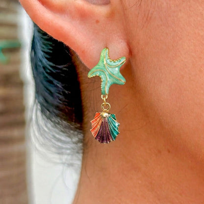 Aretes Estrella Mar Conchas Chapa 3072-47