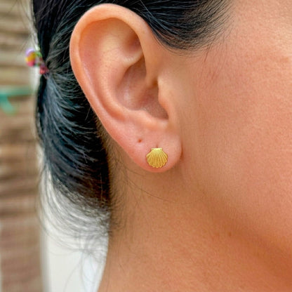 Aretes Concha Dorada Acero Inox 3072-4