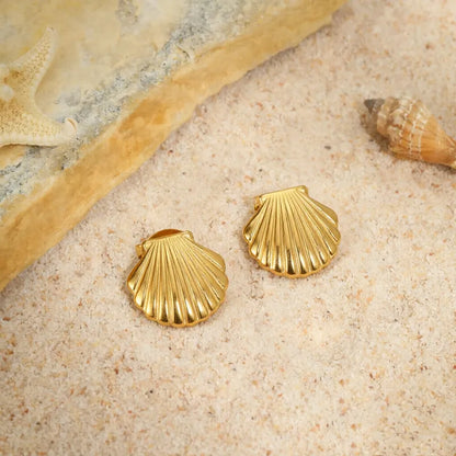 Aretes Concha Dorada Acero Inox 3072-4
