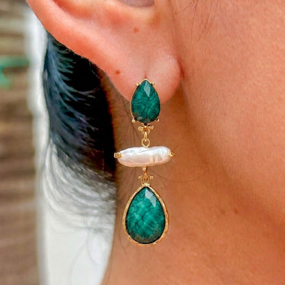 Aretes Piedra Verde Perla 3072-51