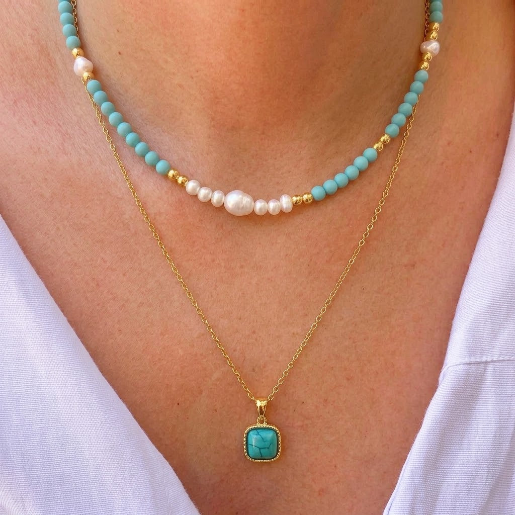 Collar Turquesa Doble Acero Inox 3072-52