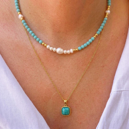 Collar Turquesa Doble Acero Inox 3072-52