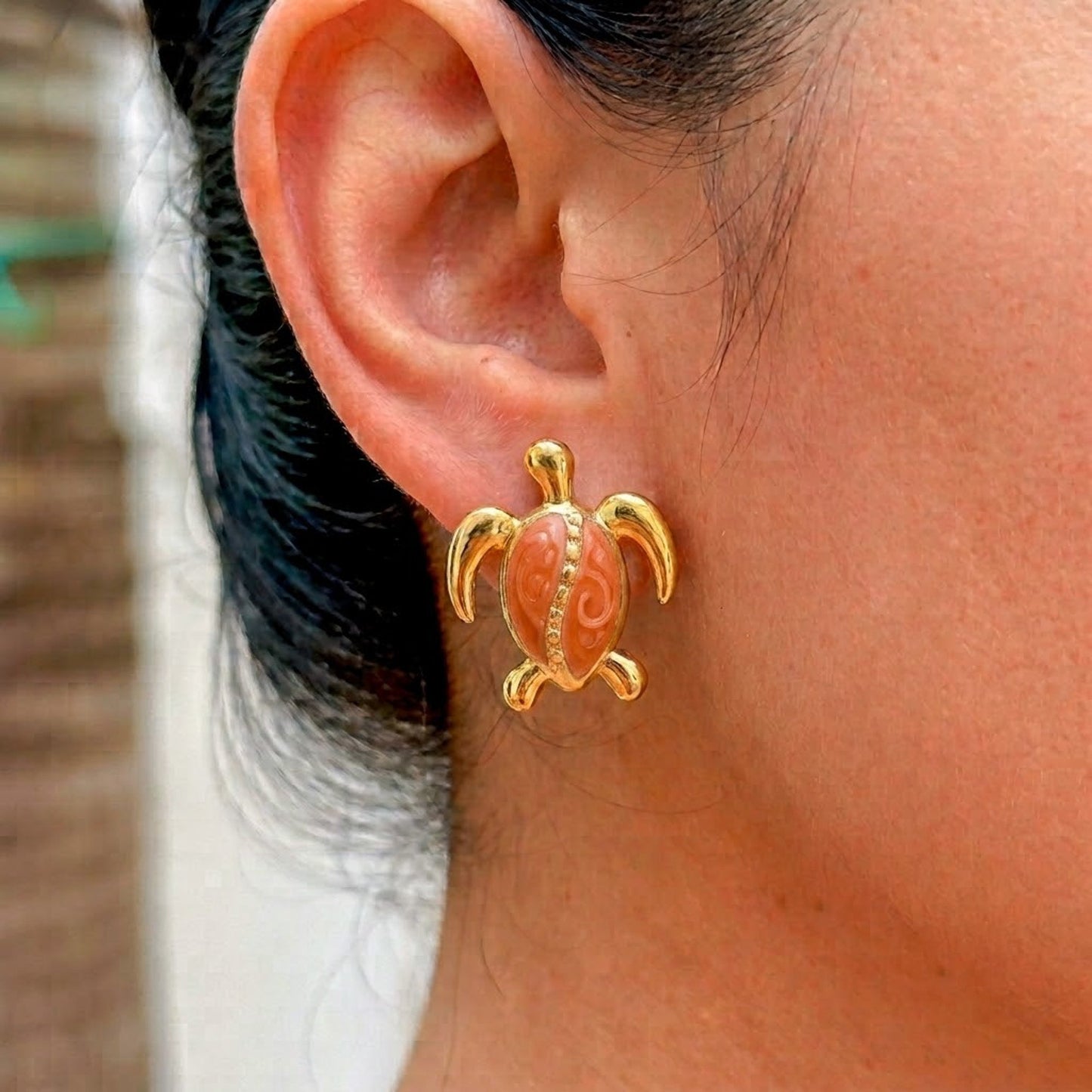 Aretes Tortuga Naranja Acero Inox 3110-10