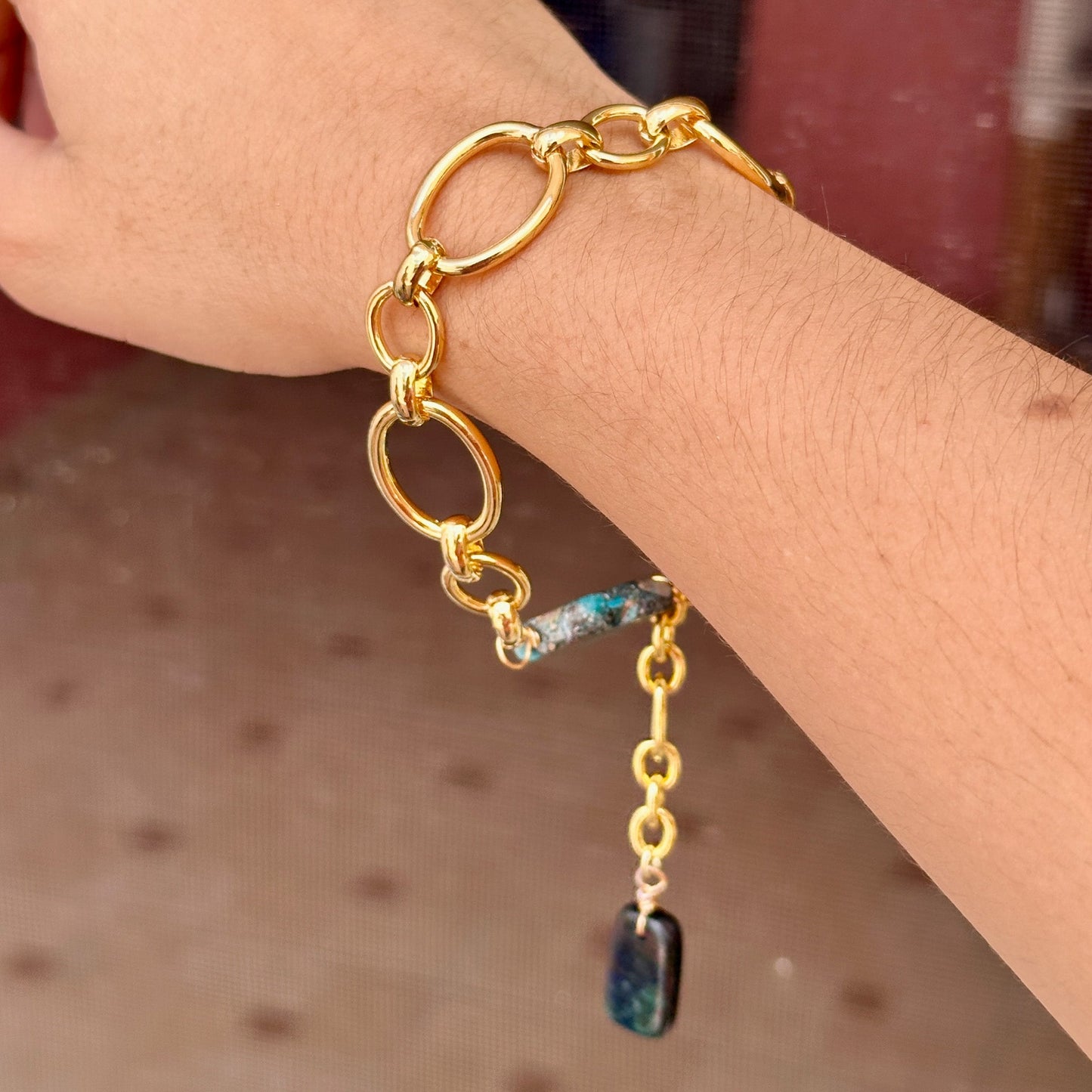 Pulsera Puedra Natural Acero Inox 3110-16