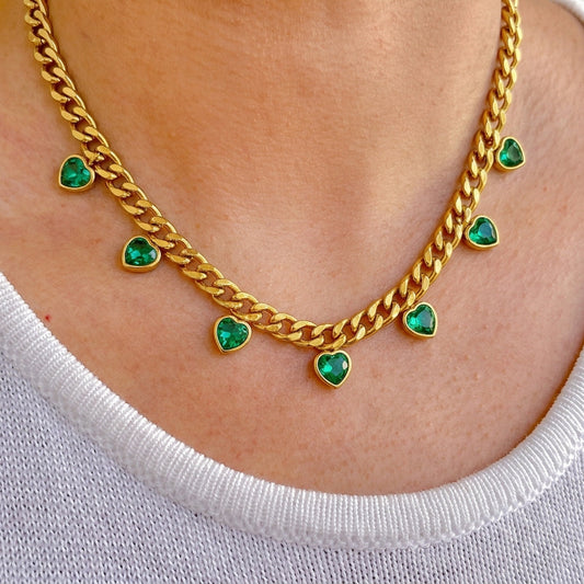 Collar Cadena Dijes Verdes Acero Inox 3110-30