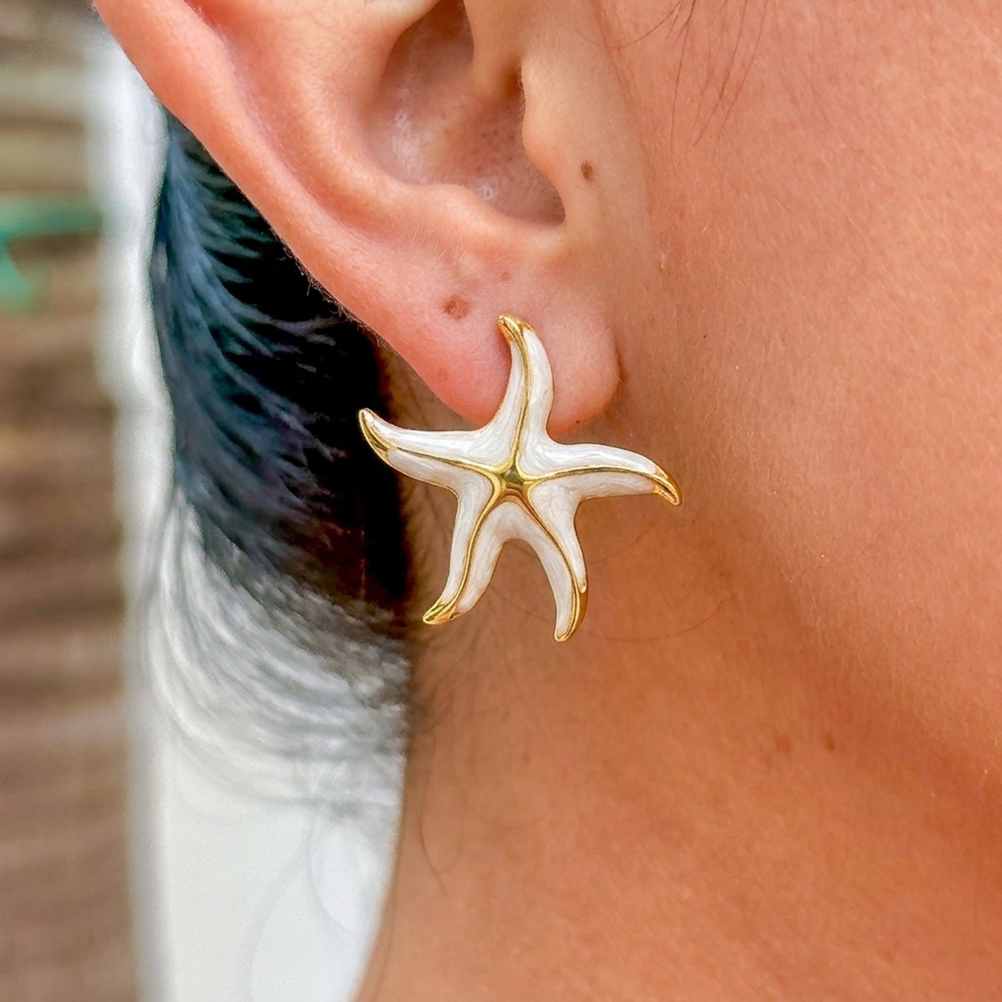 Aretes Estrella Mar Blanco Acero Inox 3110-33
