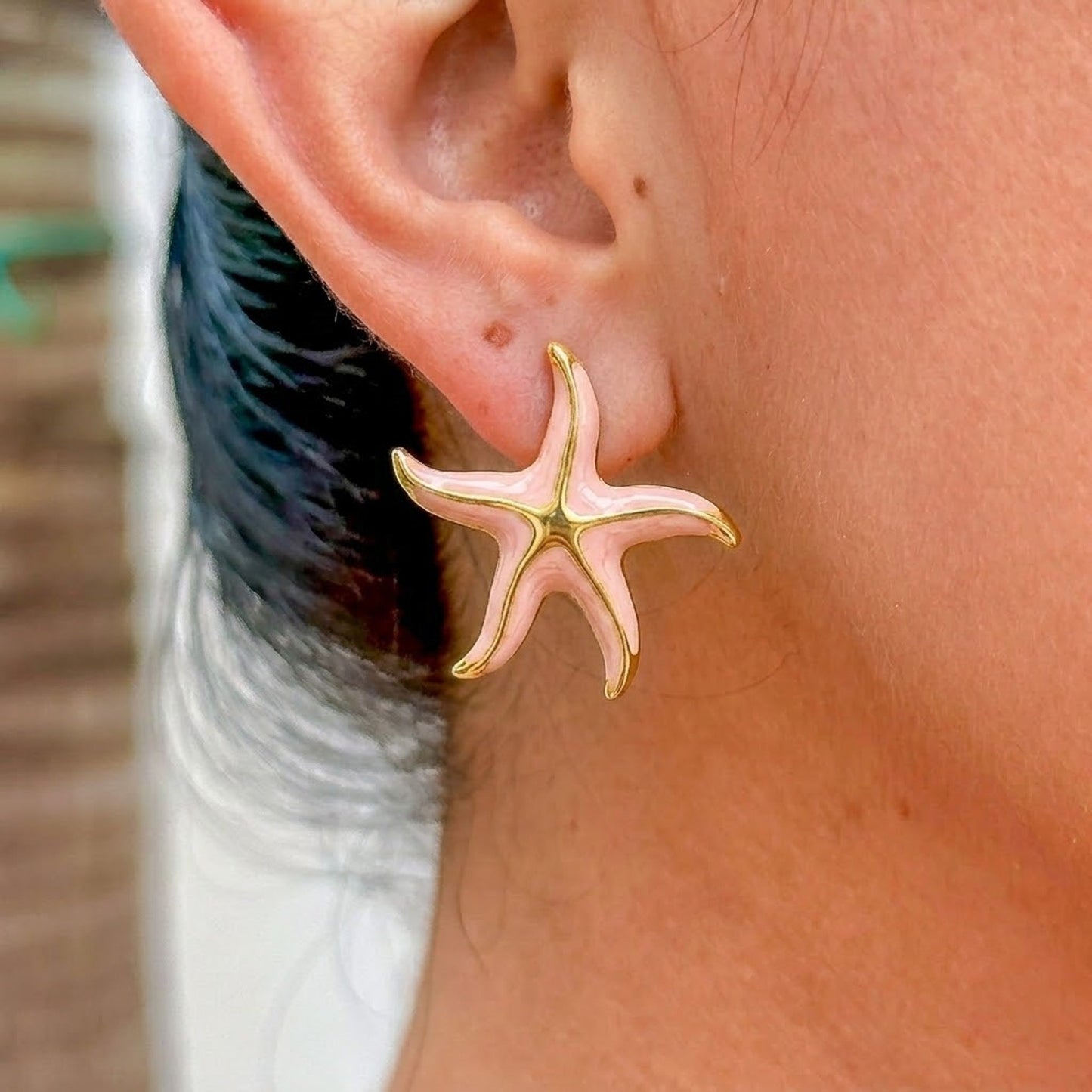 Aretes Estrella Mar Esmalte Rosa Acero Inox 3110-34