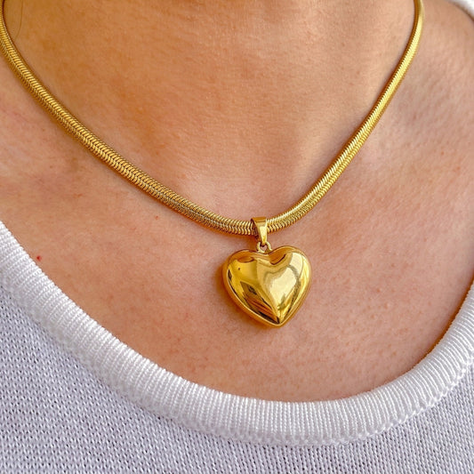 Collar Corazon 3D Dorado Acero Inox 3110-37
