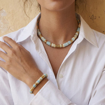 Set Collar Pulsera Cuentas Multicolor Acero Inox 3110-45