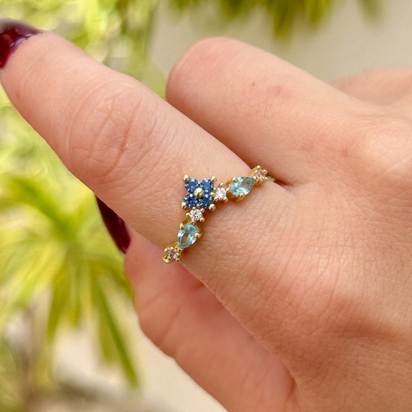 Anillo Corona Zirconia Azul Chapa 18K 3110-6