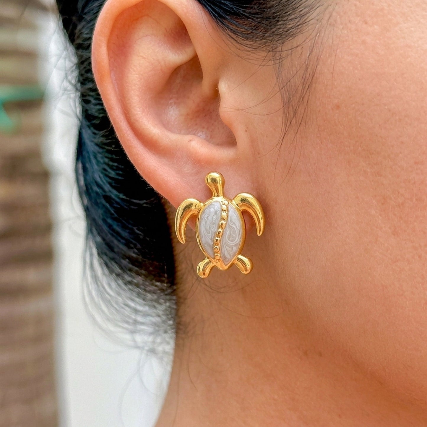 Aretes Tortuga Blanca Acero Inox 3110-7