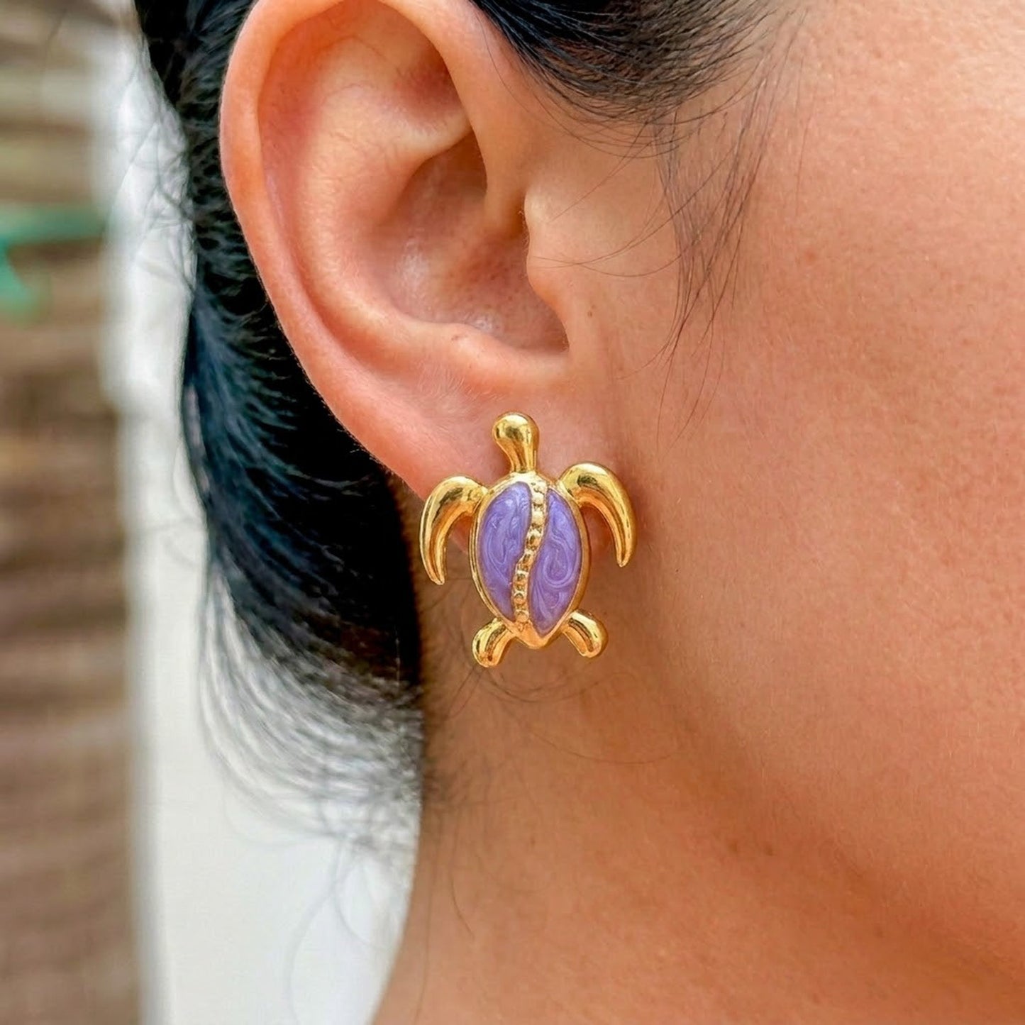 Aretes Tortuga Lila Acero Inox 3110-8