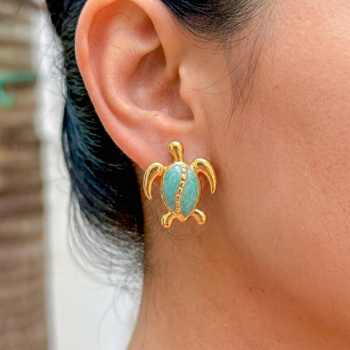 Aretes Tortuga Esmalte Verde Acero Inox 3110-9