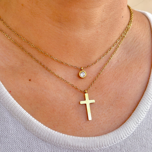 Collar Cadena Cruz Zirconia Acero Inox 3309-1
