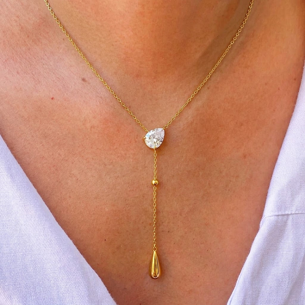 Collar Gota Agua Diamante Blanco Acero Inox 3543-14