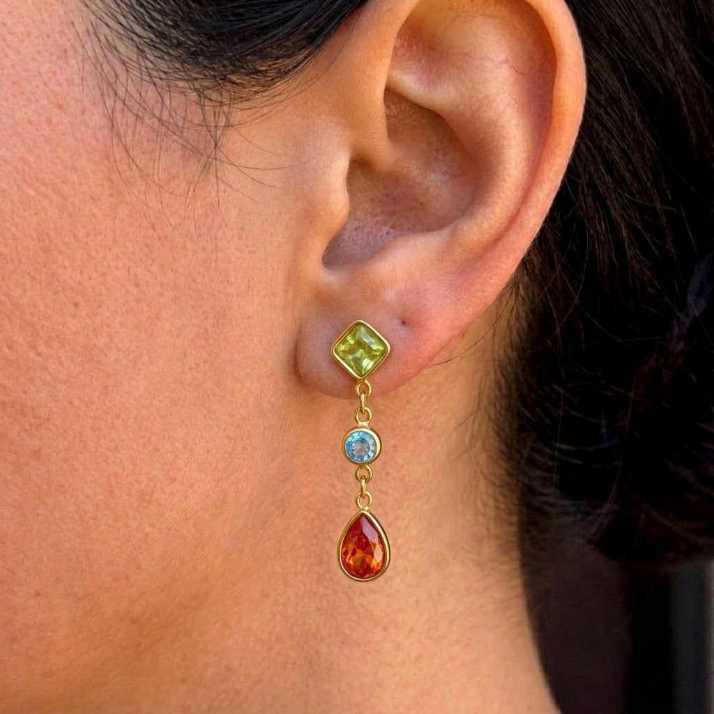 Aretes Largos Gota Roja Dorados Acero Inox 3543-15