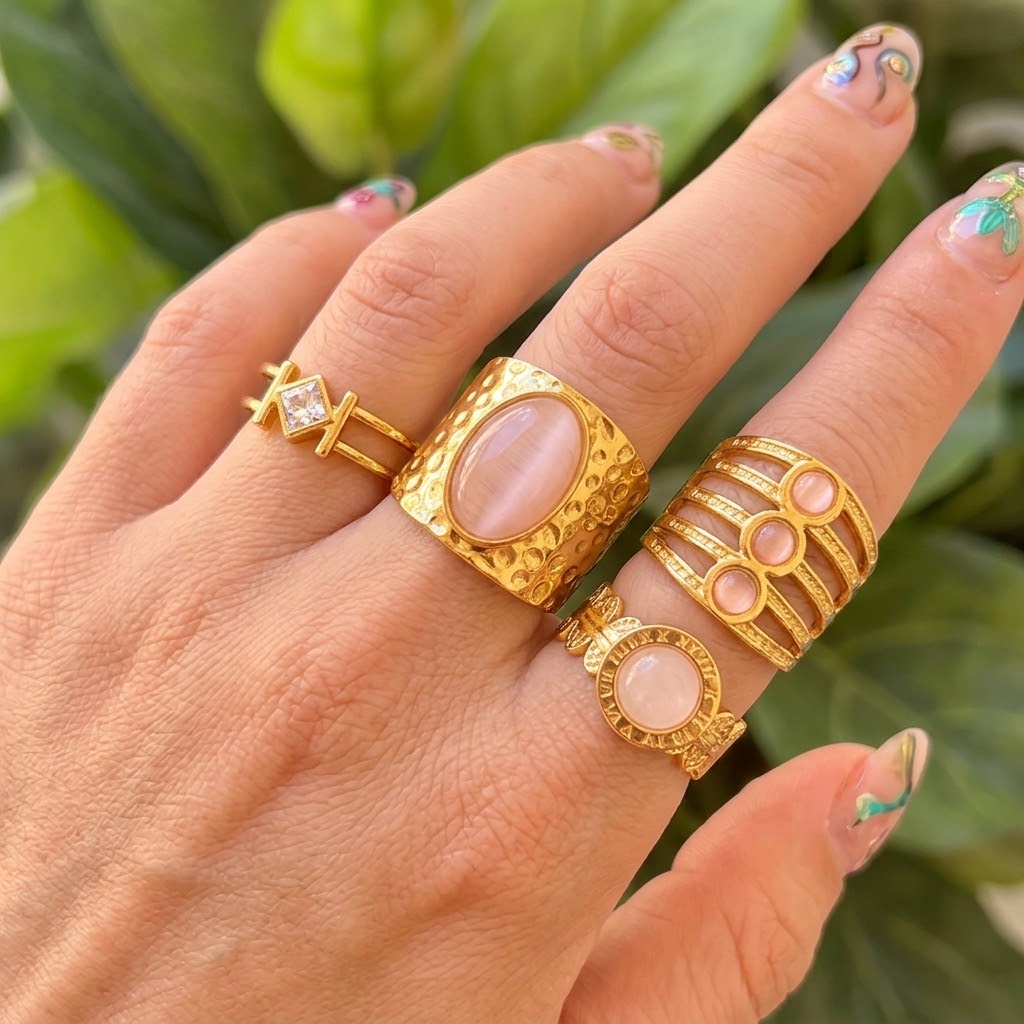 Set 4 Anillos Abiertos Dorados Acero Inox 3543-3