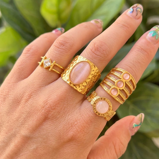 Set 4 Anillos Abiertos Dorados Acero Inox 3543-3