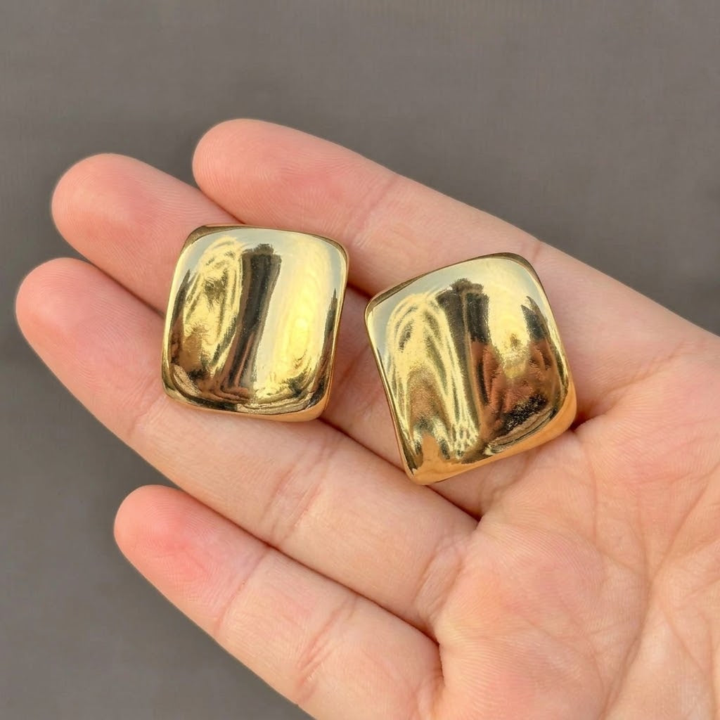 Aretes Cuadrados Dorados Acero Inox 3543-7