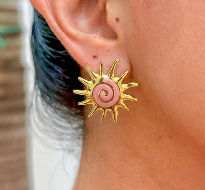 Aretes Esmalte Rosa 304L Acero Inox