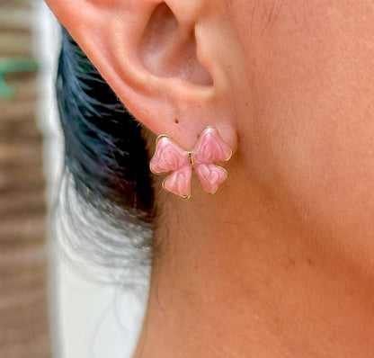 Aretes Esmalte Rosa 304L Acero Inox