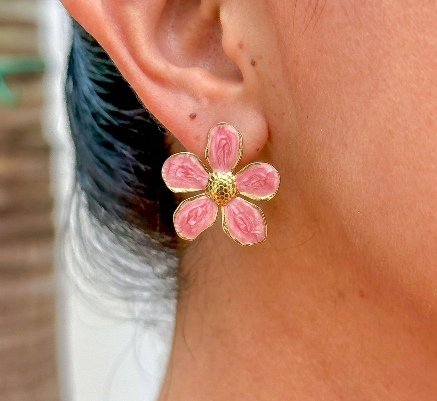 Aretes Esmalte Rosa 304L Acero Inox