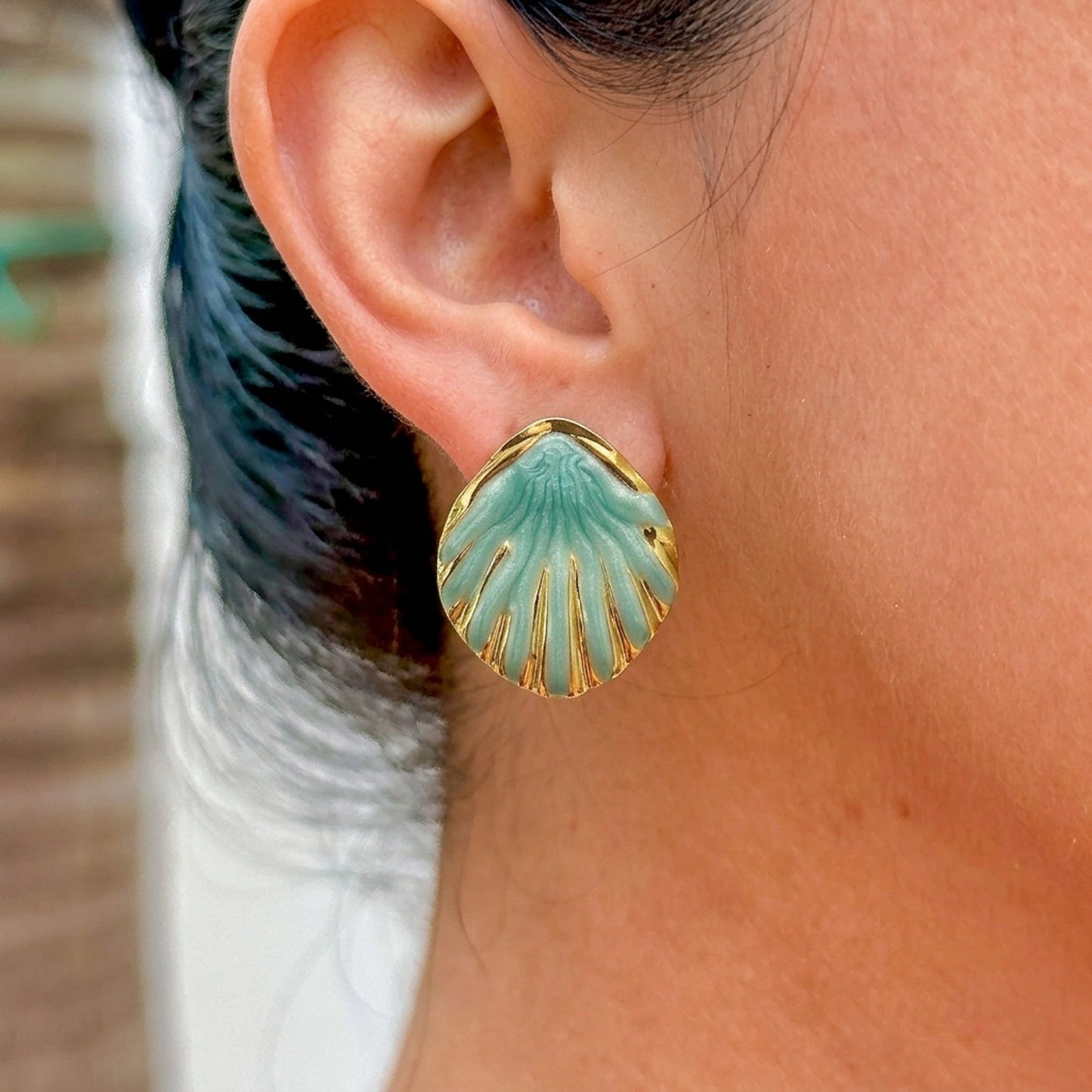 Aretes Esmalte Verde 304L Acero Inox