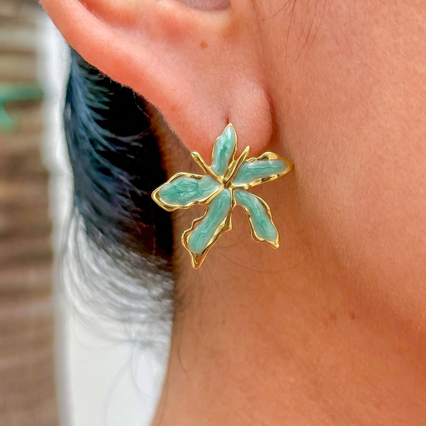 Aretes Esmalte Verde 304L Acero Inox