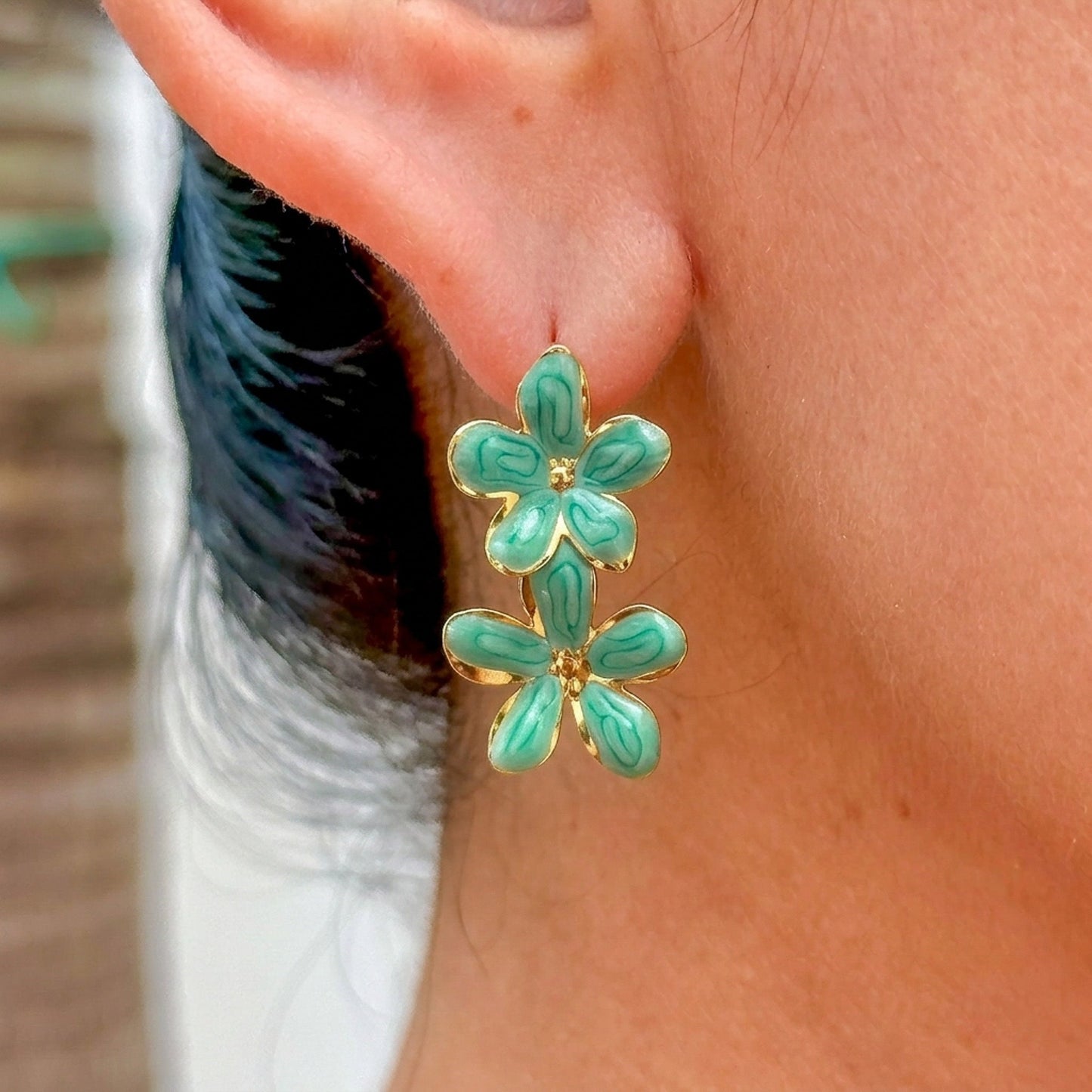 Aretes Esmalte Verde 304L Acero Inox