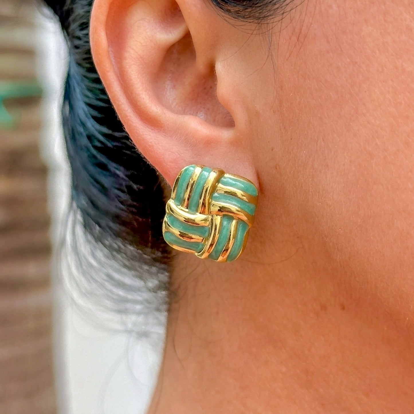 Aretes Esmalte Verde 304L Acero Inox