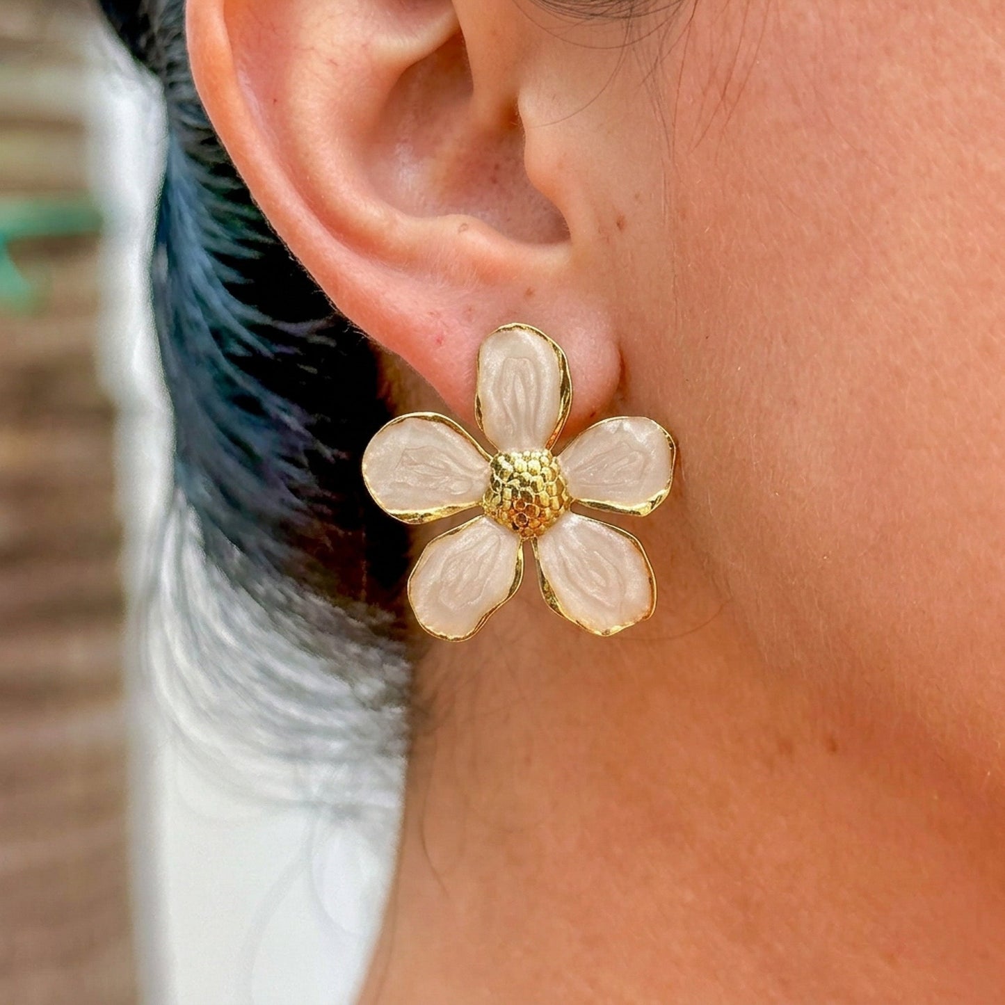 Aretes Blancos Esmalte 304L Acero Inox