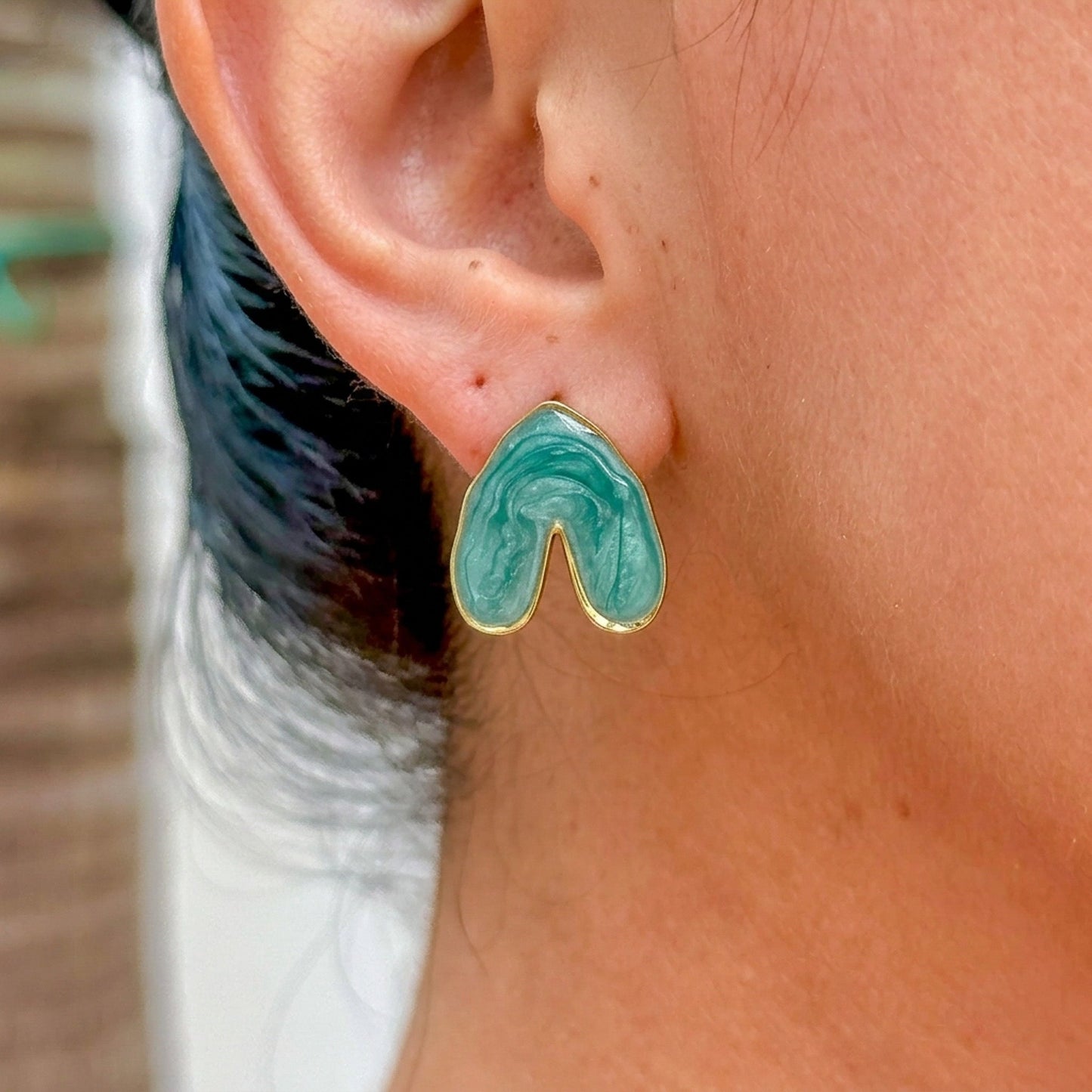 Aretes Esmalte Verde 304L Acero Inox