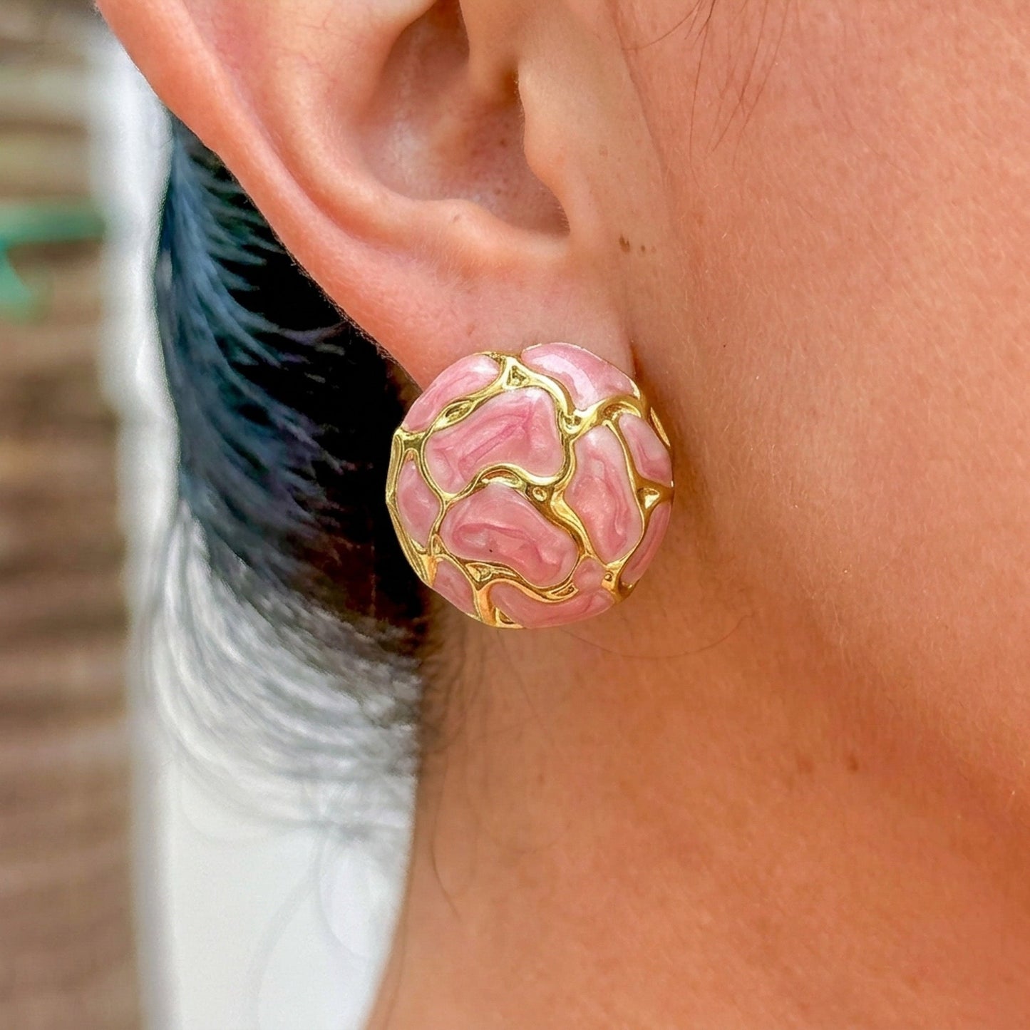 Aretes Esmalte Rosa 304L Acero Inox