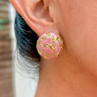 Aretes Esmalte Rosa 304L Acero Inox