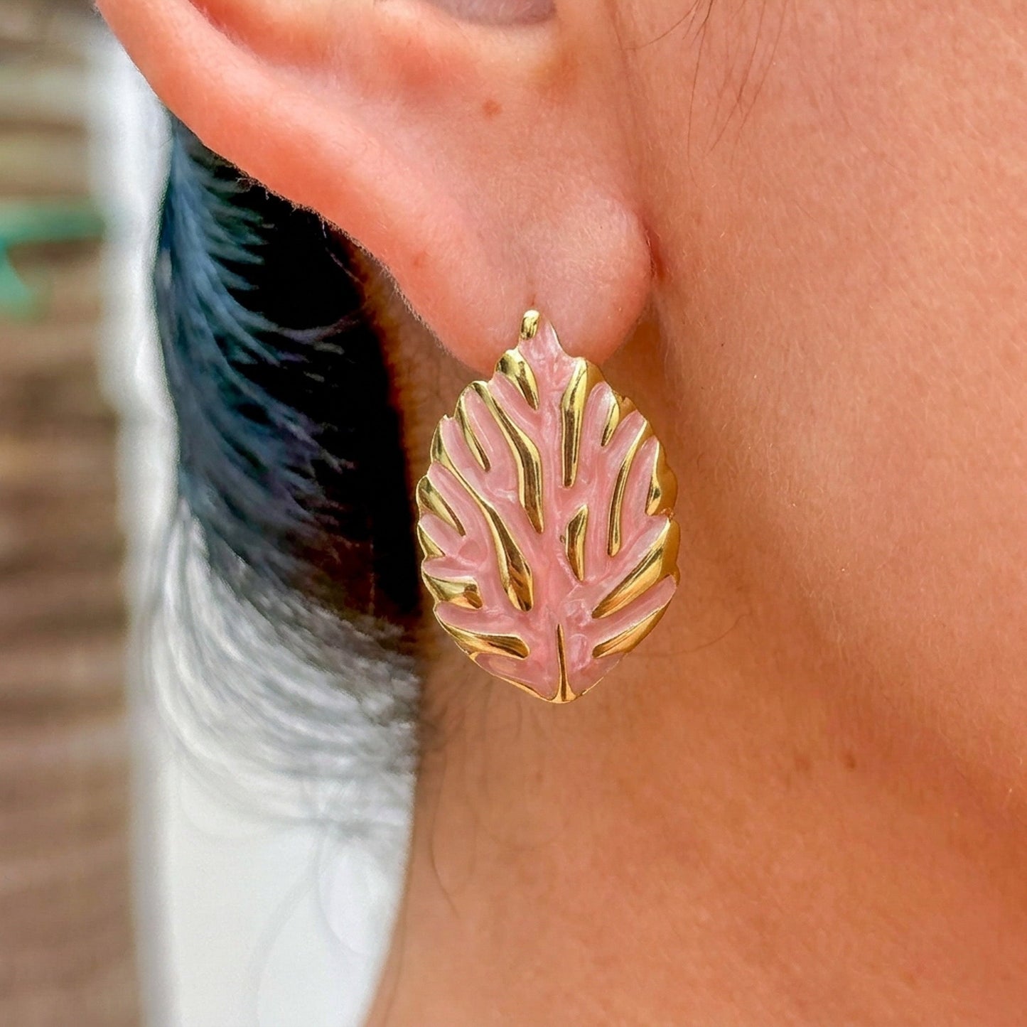 Aretes Esmalte Rosa 304L Acero Inox