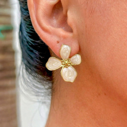 Aretes Blancos Esmalte 304L Acero Inox