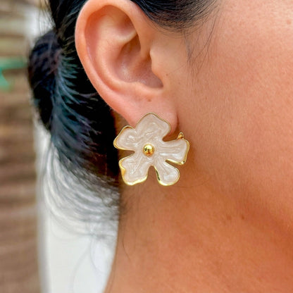 Aretes Blancos Esmalte 304L Acero Inox