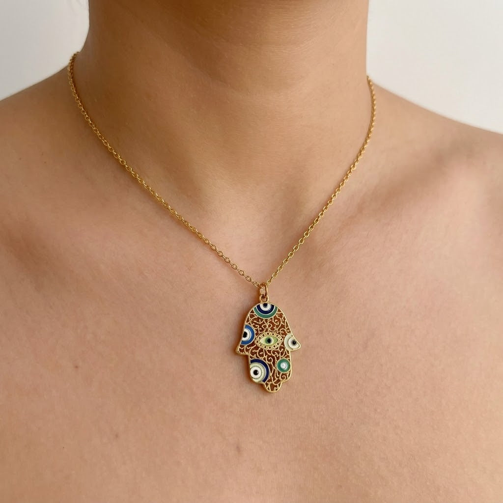 Collar Mano de Fátima Dorado Acero Inox